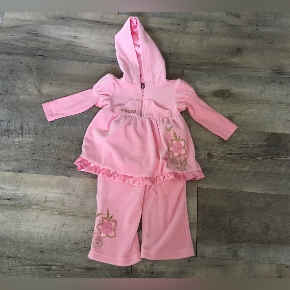 Guess 2 piece pink velour set